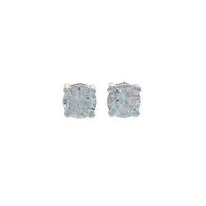 Estate Sterling Silver 925 5.9mm Cubic Zirconia Stud Earrings